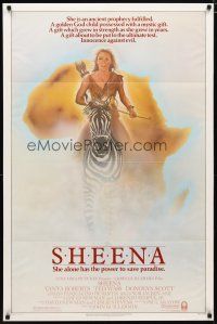 2c759 SHEENA 1sh '84 sexy Tanya Roberts with bow & arrows riding zebra in Africa!