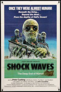 2c760 SHOCK WAVES 1sh '77 Peter Cushing, cool art of wacky ocean zombies terrorizing boat!