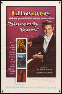 2c768 SINCERELY YOURS 1sh '55 famous pianist Liberace brings a crescendo of love to empty lives!