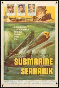 2c813 SUBMARINE SEAHAWK 1sh '59 really cool skull head torpedo artwork!