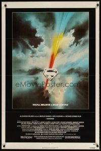 2c823 SUPERMAN 1sh '78 comic book hero Christopher Reeve, cool Bob Peak logo art!