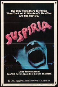 2c826 SUSPIRIA 1sh '77 classic Dario Argento horror, cool close up screaming mouth image!