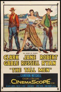 2c838 TALL MEN 1sh '55 art of Clark Gable, sexy Jane Russell showing leg & Robert Ryan!