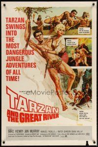 2c841 TARZAN & THE GREAT RIVER 1sh '67 art of Mike Henry in the title role w/sexy Diana Millay!