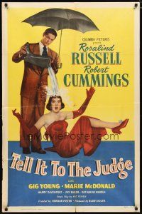 2c851 TELL IT TO THE JUDGE 1sh '49 Robert Cummings dumps water on Rosalind Russell!