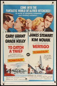 2c887 TO CATCH A THIEF/VERTIGO 1sh '63 Alfred Hitchcock, Cary Grant, Princess Grace Kelly!