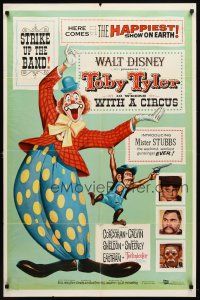 2c889 TOBY TYLER 1sh '60 Walt Disney, art of wacky circus clown, Mister Stubbs w/revolver!