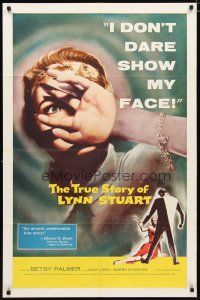 2c910 TRUE STORY OF LYNN STUART 1sh '58 Betsy Palmer doesn't dare show her face, cool art!