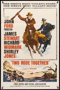 2c919 TWO RODE TOGETHER 1sh '61 John Ford, art of James Stewart & Richard Widmark on horses!