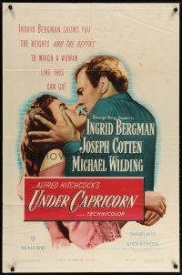 2c921 UNDER CAPRICORN 1sh '49 Alfred Hitchcock, romantic art of Ingrid Bergman & Joseph Cotten!
