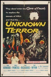 2c924 UNKNOWN TERROR 1sh '57 they dared enter the Cave of Death to explore the secrets of HELL!