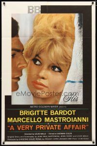 2c933 VERY PRIVATE AFFAIR 1sh '62 Louis Malle's Vie Privee, super c/u of sexiest Brigitte Bardot!