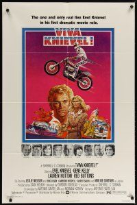 2c943 VIVA KNIEVEL 1sh '77 best artwork of the greatest daredevil jumping his motorcycle!