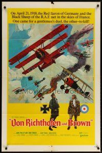 2c946 VON RICHTHOFEN & BROWN 1sh '71 cool artwork of WWI airplanes in dogfight!
