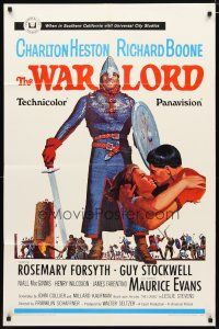 2c951 WAR LORD 1sh '65 art of Charlton Heston all decked out in armor with sword!