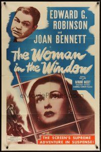 2c986 WOMAN IN THE WINDOW 1sh R53 Fritz Lang, Edward G. Robinson, sexy Joan Bennett!