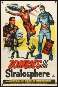 2c997 ZOMBIES OF THE STRATOSPHERE 1sh '52 great artwork image of aliens with guns!