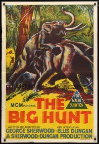 2d140 BIG HUNT Aust 1sh '59 cool artwork of elephants fighting with each other in the jungle!