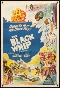2d132 20TH CENTURY FOX Aust 1sh 1950s cool stone litho stock poster, The Black Whip!