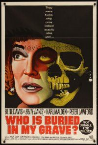 2d156 DEAD RINGER Aust 1sh '64 creepy close up of skull & Bette Davis, who kills her own twin!