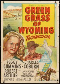 2d169 GREEN GRASS OF WYOMING Aust 1sh '48 stone litho of pretty Peggy Cummins & Charles Coburn!
