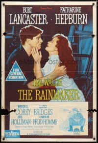 2d226 RAINMAKER Aust 1sh '56 great stone litho of Burt Lancaster & Katharine Hepburn!