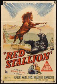 2d229 RED STALLION Aust 1sh '47 cool artwork of wild horse fighting grizzly bear!