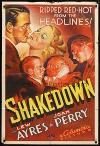 2d245 SHAKEDOWN Aust 1sh '36 striking art of Lew Ayres & pretty kidnapped Joan Perry!