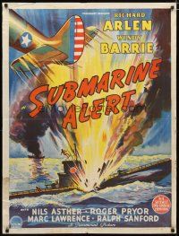 2d260 SUBMARINE ALERT 30x40 Aust 1sh '43 cool World War II U-boat explosion Lawrence stone litho art