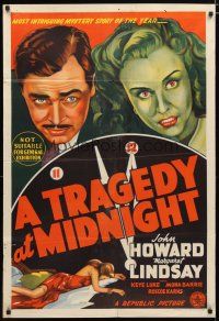 2d282 TRAGEDY AT MIDNIGHT Aust 1sh '42 great dramatic art of John Howard & Margaret Lindsay!