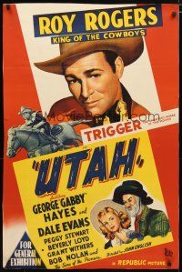 2d293 UTAH Aust 1sh '45 stone litho of Roy Rogers with guitar + Dale Evans & Gabby Hayes!