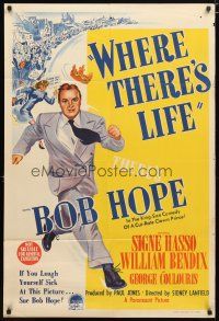 2d300 WHERE THERE'S LIFE Aust 1sh '47 wacky stone litho of Bob Hope being chased by angry mob!