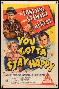 2d312 YOU GOTTA STAY HAPPY Aust 1sh '48 Jimmy Stewart, Joan Fontaine, Eddie Albert, stone litho!