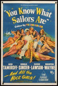 2d313 YOU KNOW WHAT SAILORS ARE Aust 1sh '54 great stone litho of sexy harem girls!