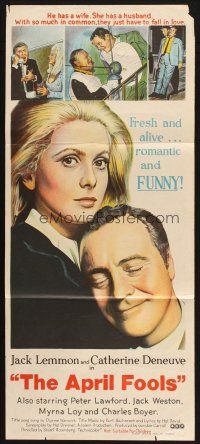 2d341 APRIL FOOLS Aust daybill '69 Jack Lemmon & Catherine Deneuve are married but not to each other