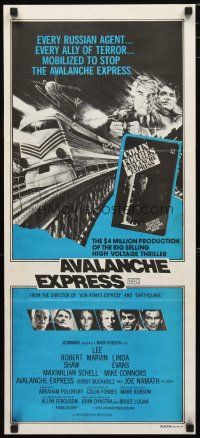 2d345 AVALANCHE EXPRESS Aust daybill '79 Lee Marvin, Robert Shaw, cool speeding train art!