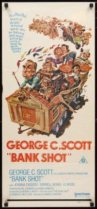2d352 BANK SHOT Aust daybill '74 wacky art of George C. Scott taking the whole bank by Jack Davis!