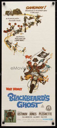 2d385 BLACKBEARD'S GHOST Aust daybill R76 Disney, wacky art of pirate Peter Ustinov on motorcycle!
