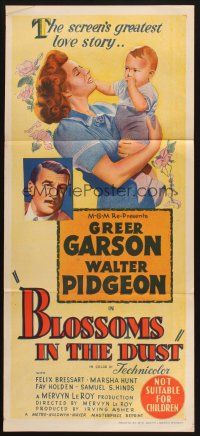 2d390 BLOSSOMS IN THE DUST Aust daybill R50s art of Greer Garson w/baby + close up Walter Pidgeon!