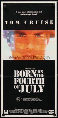 2d400 BORN ON THE FOURTH OF JULY video Aust daybill '89 Oliver Stone, patriotic c/u of Tom Cruise!