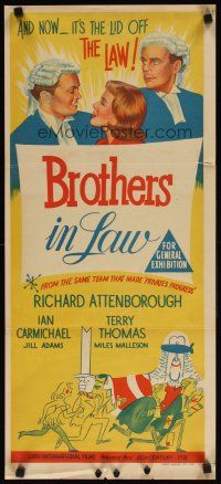 2d409 BROTHERS IN LAW Aust daybill '57 Boulting Brothers, Richard Attenborough, wacky art!