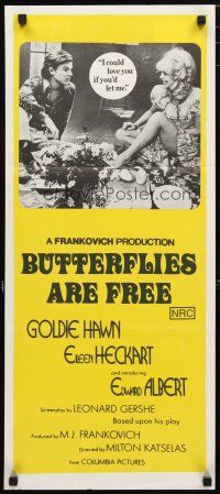 2d414 BUTTERFLIES ARE FREE Aust daybill '72 would-be lovers Goldie Hawn & blind Edward Albert!