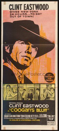 2d455 COOGAN'S BLUFF Aust daybill '68 art of Clint Eastwood in New York, directed by Don Siegel!