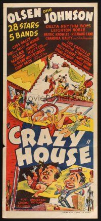 2d459 CRAZY HOUSE Aust daybill '43 Ole Olsen & Chic Johnson, great stone litho montage!