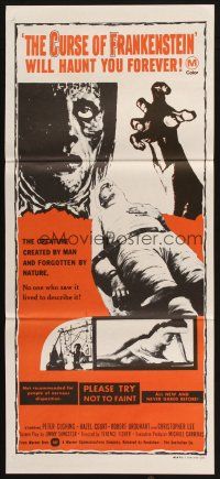 2d462 CURSE OF FRANKENSTEIN Aust daybill '70s Peter Cushing, cool close up monster artwork!