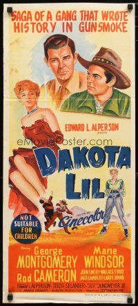 2d465 DAKOTA LIL Aust daybill '50 Marie Windsor is out to get George Montgomery as Tom Horn!