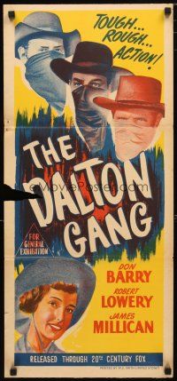 2d466 DALTON GANG Aust daybill '49 stone litho of Don Red Barry & masked outlaws!