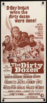2d486 DIRTY DOZEN Aust daybill R70s Charles Bronson, Jim Brown, Lee Marvin, cool stone litho!