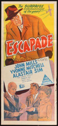 2d509 ESCAPADE Aust daybill '57 John Mills, Yvonne Mitchell, Alastair Sim, English comedy!