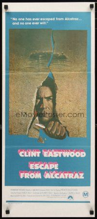 2d510 ESCAPE FROM ALCATRAZ Aust daybill '79 cool artwork of Clint Eastwood busting out by Lettick!